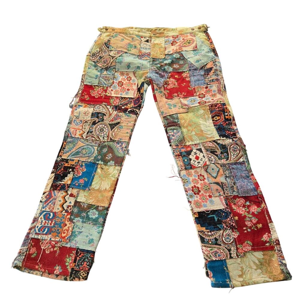 NWT MNML Patchwork Tapestry Pants Floral PaisleyBoho Upcycled Streetwear Size 42